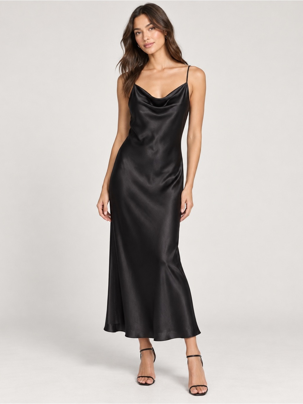 bebe Black Satin Cowl Neck Maxi Slip Dress